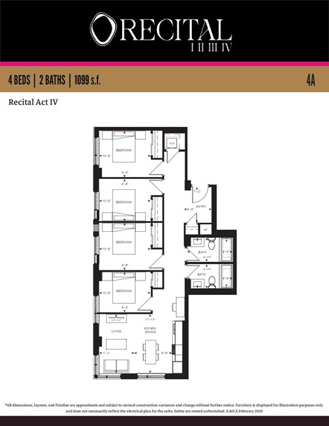 Floor plan for 4 beds, 2 baths